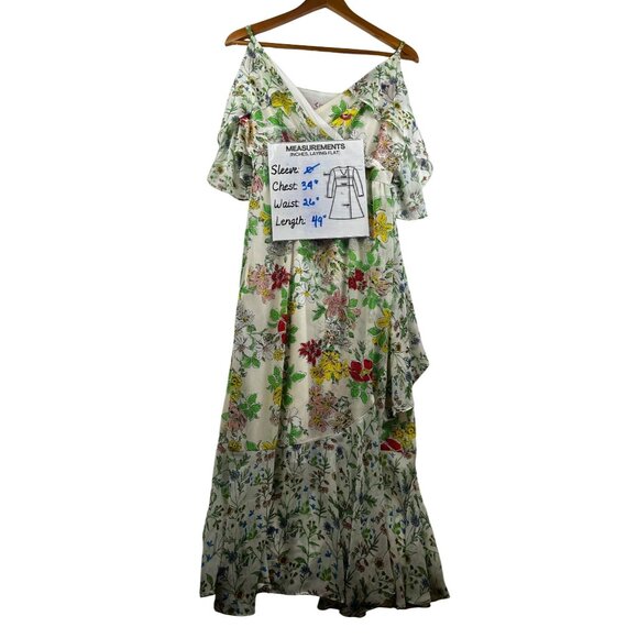 Nanette Lepore Floral Cold Shoulder Maxi Dress Ruffle Hem Summertime‎ Dress Sz 6 - Picture 7 of 10